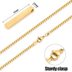 Fiusem Pendant Necklace for Men, Silver Tone/14k Gold Plated/Black Mens Pendant Necklaces with 2.5 mm Box Chain, Stainless Steel Bar Chain, 18-28 Inches - color: gold, size: 20 Inches, style: Pierced Rectangle
