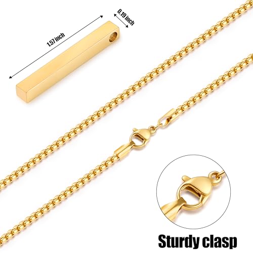 Fiusem Pendant Necklace for Men, Silver Tone/14k Gold Plated/Black Mens Pendant Necklaces with 2.5 mm Box Chain, Stainless Steel Bar Chain, 18-28 Inches - color: gold, size: 20 Inches, style: Pierced Rectangle