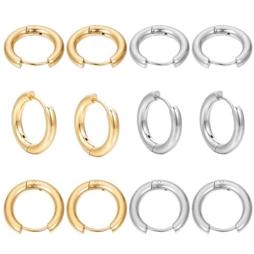 SUNNYCLUE 1 Box 12 Pairs 2 Colors Leverback Earring Hooks Huggie Hoops Real 18K Gold Plated Stainless Steel 14mm Round Lever Back Ear Wires Huggie Hoop Earring Findings for Jewelry Making Supplies