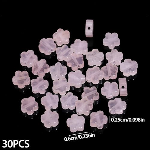 Songxi 60pcs 6mm Pink Crystal Plum Blossom Natural Stone Beads for Jewelry Making, Smooth Loose Flower Shape Gemstone Beads for Bracelets Necklace Earrings Making Supplies ﻿ - color: Pink Crystal