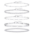 adoyi Gold Bracelets for Women, 14K Gold Plated Stackable Bracelet Stack Set Adjustable Charm Paperclip Chain Cuban Link Layered Waterproof Jewelry Sets Gifts for Womens - color: Silver 6.0 IN Small Wrist