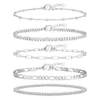 adoyi Gold Bracelets for Women, 14K Gold Plated Stackable Bracelet Stack Set Adjustable Charm Paperclip Chain Cuban Link Layered Waterproof Jewelry Sets Gifts for Womens - color: Silver 6.0 IN Small Wrist