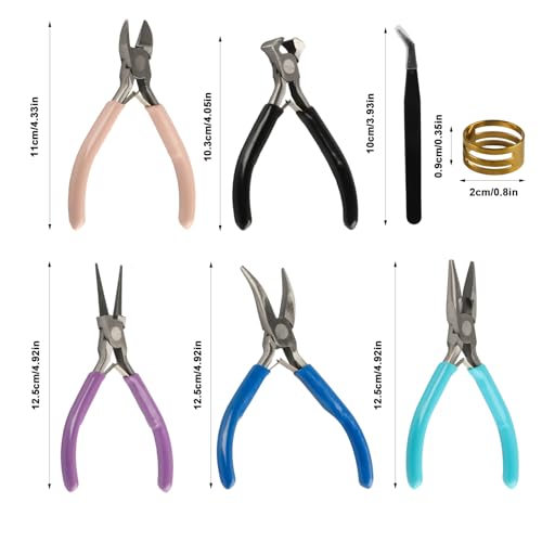 5-Piece Professional Jewelry Pliers Set for Wire Crafting & Repair ： Includes Chain Nose, Round Nose, Bent Nose, Needle Nose & Wire Cutters - style: 5-pcs