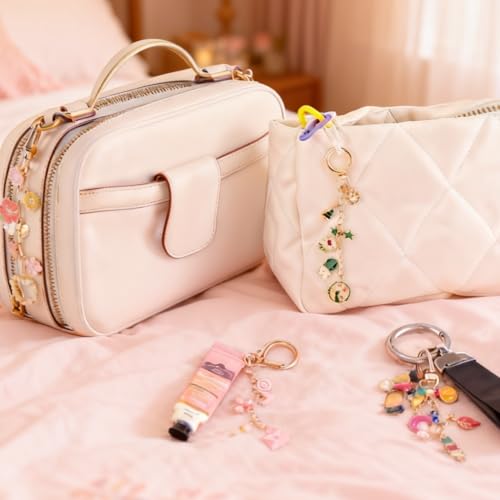 600Pcs Lip Gloss Keychain Making Kit with Charms, Including 30 Keychains Clips 2meters Extender Chain 100 Charm Jewelry Plier, DIY Keychains Kit, for Keychain Making Supplies DIY Crafts