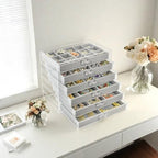 Watpot Acrylic Jewelry Box with 6 Drawers, Clear Earring Storage Organizer Display Case for Women Girls, Gray - color: Gray 6 Layers