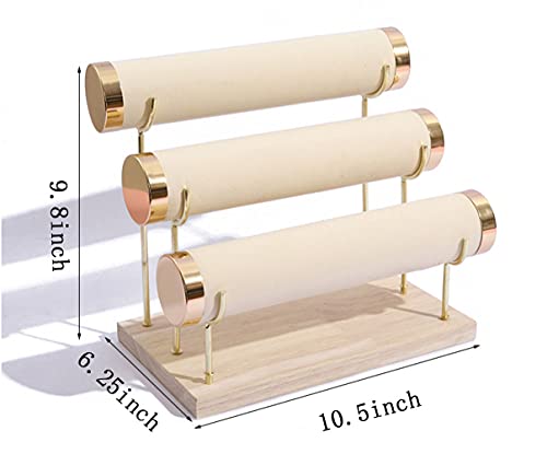 Detachable Bracelet Holder, Three Tier Racks Jewelry Display Stand, Stylish Velvet Wrist Watch Organizer, Beige - color: Beige