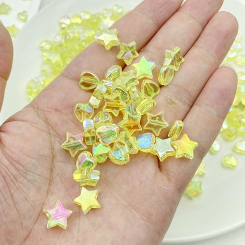 450Pcs Acrylic Beads AB Crystal Star Beads Heart Beads for Jewelry Making DIY Bead Bracelet Necklace Earrings(Lemon Yellow) - color: Lemon Yellow