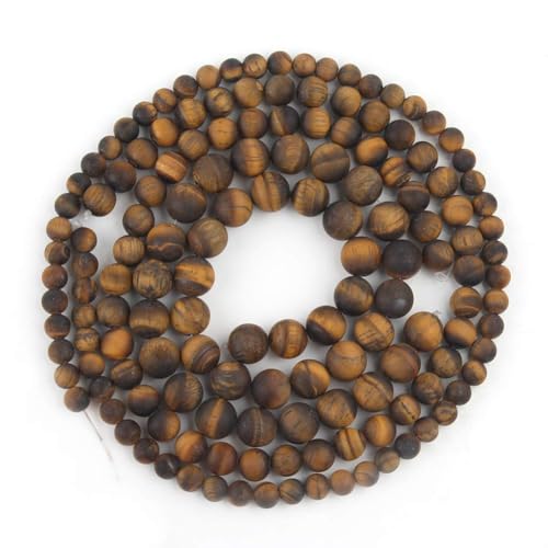 48pcs Natural Matte Tiger Eye Gemstone Beads，8mm Frosted Round Loose Stone Beads for Jewelry Making Earring Bracelet Necklace DIY Crafts - color: tiger eyes, size: 8mm