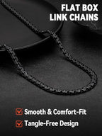 FaithHeart Mens Black/Silver/Gold Stainless Steel Flat Box Link Chain Necklace, Stylish 2/4/6/8mm Width Box Chains Necklaces for Men Non Tarnish Hip Hop Chain Jewelry Gifts,14"-30" Length - color: 2mm Width-Black, size: 26 Inches Length