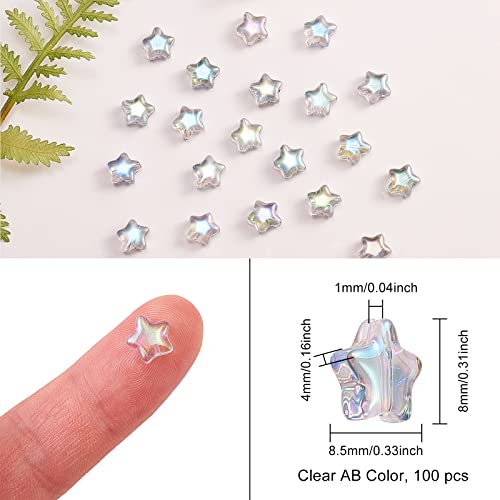 UR URLIFEHALL 100 Pcs Spray Painted Glass Star Beads Clear AB Plated Drilled Glass Beads for Earring Bracelet Necklace Jewelry Making - color: 100pcs-8x8.5x4mm-clear AB star glass beads