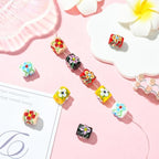 Stiesy Painted Column with Flower Glass Beads 10Pcs, 5 Colors Glass Spacer Loose Beads Bulk for DIY Jewelry Making Necklace Bracelet Earring Keychain Crafts 13x13mm - color: Column with Flower-5 Colors -10pcs