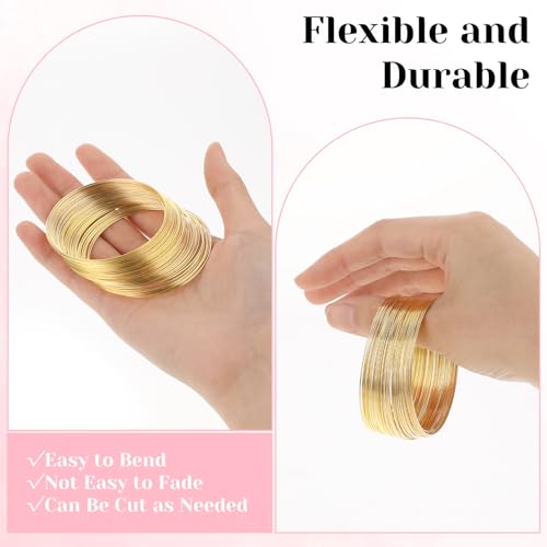 Jeffdad 100 Loop Memory Steel Wire Beading Wire for Jewelry Making Wrapping Stones Necklaces and Cable Bracelet (Gold, 100) - size: Gold