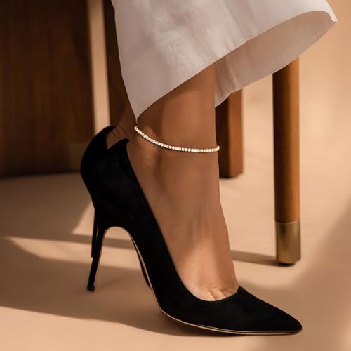 RLMOON Gold Silver Anklets for Women CZ Ankle Bracelet 14K Gold Plated Waterproof Layered Stackable Tennis Dot Chain Anklet Trendy Summer Beach Foot Jewelry - color: E:Tennis Anklet Gold