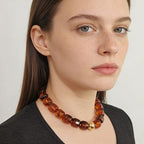 Colorful Beaded Choker Necklace for Women Boho Large Square Acrylic Beaded Necklace Adjustable Surfer Beach Strand Necklces Summer Jewelry Accessories - color: Brown