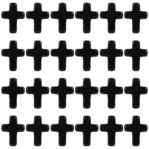 SUNNYCLUE 1 Box 40Pcs Black Cross Beads Easter Turquoise Cross Beads Bulk Mini Stone Gemstone Small Spacers for Jewelry Making Charms Rosary Beading Kit Bracelet Necklace Supplies Craft - color: 40pcs 15x20mm Black Cross Beads