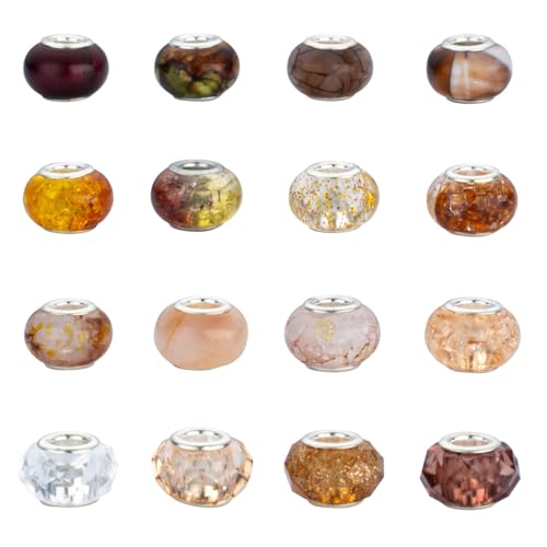 LAIDANLA Brown Mix Large Hole Beads, 100pcs, 14mm, Resin, Plastic, Acrylic, Round, Loose Beads for Jewelry Making, DIY Gifts - color: K-Brown Mix