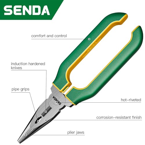 SENDA 6'' Needle Nose Pliers, Premium CR-V Steel Long Nose Tool with Wire Cutter, Anti-Slip Soft Grip for Home, Fishing, Jewelry & Crafts