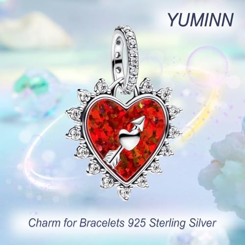 925 Sterling Silver Charms for Bracelets Gold Love and Heart Charms Cherry Blossom Dangle Beads Jewelry for Women - color: Cupid's Arrow Red Heart Pendant