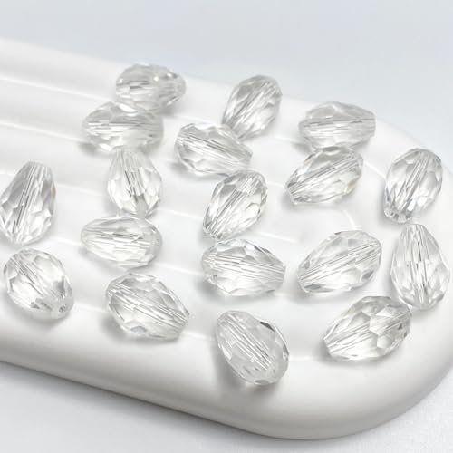 80 PCS 8x12mm Teardrop Crystal Glass Beads Faceted Shape Vertical Hole Loose Glass Beads DIY Handcrafte Bracelet Necklace Earring Jewelry Making(Transparent) - color: Transparent, size: 8x12mm