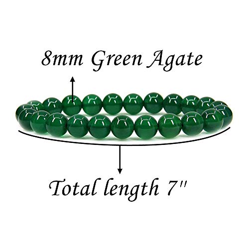 Angelstones Handmade Natural Healing Gemstone 8mm Round Beads Stretch Crystal Bracelet 7 Inch Unisex - color: Green Agate