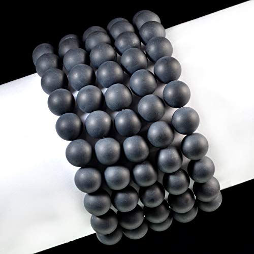 AD Beads Natural Gemstone Round Beads Stretch Bracelet Healing Reiki 10mm (Matte Black Onyx) - color: Matte Black Onyx