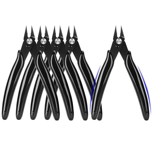 5 Inch Flush Cutters, 5 Pack Micro Wire Cutters, Sharp Zip Tie Cutter, Precision Wire Cutters for Crafting, Jewelry Making, Plastic Models, 3D Print, Electronics, Floral - color: Black ( 5 Pack )