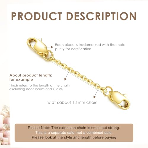 10K Yellow Gold 1"/2"/3" Necklace Extender Chain with Double Clasps, 10K Gold Necklace Extender Bracelet Anklet Extension Chain, Bracelet Extender 10K Gold - size: 1inch, style: Style 2