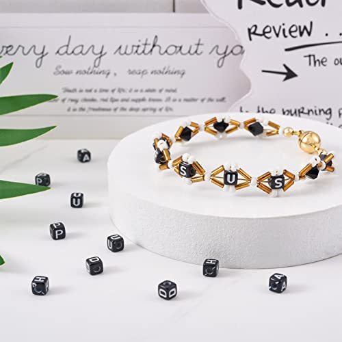FASHEWELRY 500Pcs Cube Acrylic Letter Beads 5x5x5mm Black Square Letter P Alphabet Beads for DIY Bracelet Necklace Jewelry Making - color: Letter P