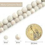 Stone Beads, 60pcs Matte White Quartz, 6mm Round Loose Beads for Jewelry Making, Bracelets, with Bag, String & Card - color: Matte White Quartz, size: 6mm