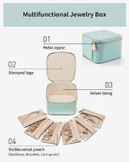VLANDO Travel Jewelry Box for Women Faux Leather Jewelry Box with 6 Velvet Jewelry Zipper Pockets Earrings Necklace Rings Storage Boxes Christmas Gift for Mom Wife(Lake Blue) - color: 6PCS-Lake Blue