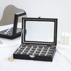 Wudygirl Small Jewelry Organizer Ring Box Velvet Jewelry Box Earring Organizer with Clear Lid Jewelry Tray for Women Girls Jewelry Display Case Drawer Inserts 24 Grid (Gray) - style: Black Gray 24 Grid