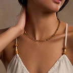 Crystal Choker Necklaces for Women,4mm Handmade Natural Stone Choker Beaded Necklace Healing Crystal Necklace Gemstone Bead Necklaces for Women - color: Tiger Eye