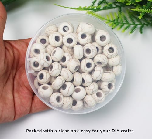 Large Hole Turquoise White Beads for Bracelet 100pcs European Gemstone Beads Howlite Rondelle Space Craft Beads for Pens-DIY Charms-Jewelry Making (White Large Beads) - color: White Large Beads