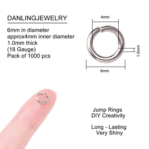 DanLingJewelry 1000 pcs 304 Stainless Steel 19 Gauge Open Jump Rings 6mm for Jewelry Making Connectors Jewelry Finding Stainless Steel Color - color: 1000 pcs - ф6mm δ 1mm