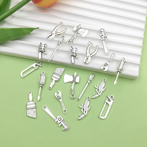 Sailanzi 60pcs Ancient Silver Tool Series Wrench, Screwdriver, Hammer Jewelry Making DIY Keychain Earrings Pendant Various Design Charms for Jewelry Making Bracelets Necklace(SN604) - color: SN604
