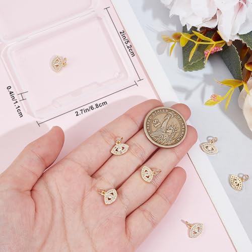 Beebeecraft 1 Box 10Pcs Evil Eye Charms Real 18K Gold Plated Small Oval CZ Stone Cubic Zirconia Pendant Charms with Jump Ring for Jewelry Making Lucky Earrings Bracelet Necklace Handmade Crafts
