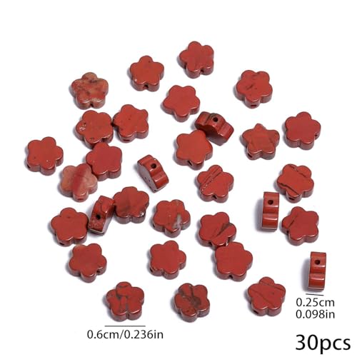 Songxi 60pcs 6mm Red Stone Plum Blossom Natural Stone Beads for Jewelry Making, Smooth Loose Flower Shape Gemstone Beads for Bracelets Necklace Earrings Making Supplies ﻿ - color: Red Stone