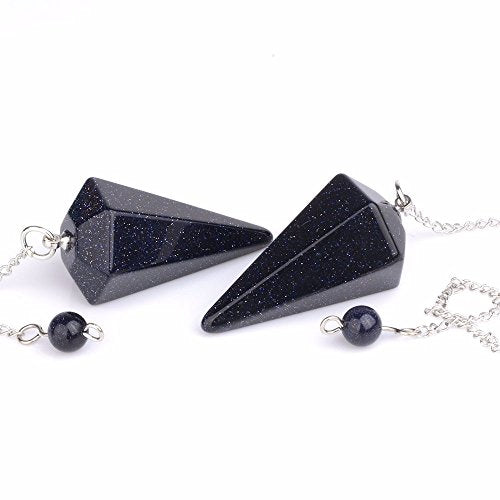 Justinstones Synthetic Blue Goldstone Gemstone Rock Crystal Hexagonal Pointed Reiki Chakra Pendant Pendulum - color: Blue Goldstone