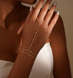 Gold Bracelets for Women Trendy, Dainty Gold Hand Chain Bracelet Stack 14k Gold Plated Finger Ring Bracelet Hand Chain Cz Layered Beaded Gold Bracelets for Women Non Tarnish Gold Jewelry Gift - style: beaded hand chain bracelet-gold