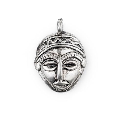 TheBeadChest African Silver Mask Pendant (30x45mm): Genuine West African Mask Design for DIY Jewelry & Necklaces - color: Silver, size: Small (30x45mm)