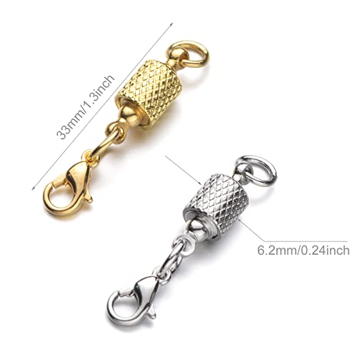 Zpsolution Screw-in Locking Magnetic Jewelry Clasps for Necklaces 6mm Light and Small Keep The Clasp in Back - color: Silver / Gold