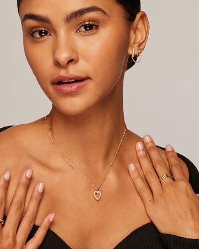 PAVOI 14K Gold Plated Cubic Zirconia Heart Necklace | Cute Dainty Love Pendant Necklaces for Women - Valentines Day Trendy Jewelry - style: Heart Pearl