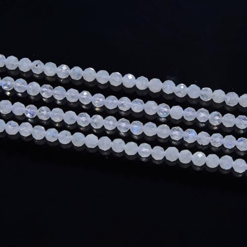 Adabele 15 Inch Natural Blue Flash Moonstone Healing Gemstone 3mm (0.12 Inch) Tiny Small Faceted Round Loose Beads Stone Spacer (110-120pcs) for Craft Jewelry Making GK3-7 - color: Blue Flash Moonstone, size: 3mm (0.12") - 15 inch/1 strand
