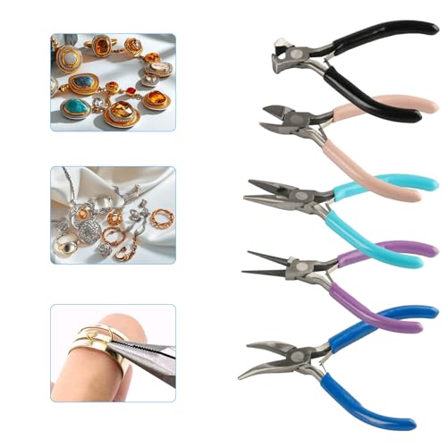 5-Piece Professional Jewelry Pliers Set for Wire Crafting & Repair ： Includes Chain Nose, Round Nose, Bent Nose, Needle Nose & Wire Cutters - style: 5-pcs