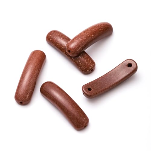 5PCS Natural Golden Sand Stone Rectangle Curved Beads Gemstone Pendants Connectors for DIY Bracelet Neclace Jewelry Making - color: Golden Sand