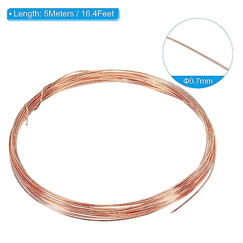 PATIKIL 16.4 Feet Solid Bare Copper Wire, 22 Gauge 99.9% Pure Copper Wire 0.7mm Soft Beading Wire Metal Plant Stem Ties for Jewelry Craft (5m) - size: 0.7mmx5m