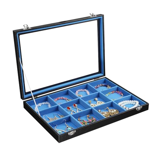 Stratalife Jewelry Organizer Bracelet Earring Holder Organizer Jewelry Drawer Storage Anti Tarnish Bangle Ring Holder Box for Women 12 Grid (Blue Black) - color: Blue-Black, size: 12 Grid