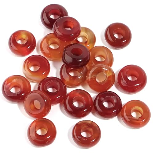 20Pcs Natural Red Carnelian Large Hole Beads, 8x14mm Rondelle Gemstone Spacer Beads 6mm Big Hole for Jewelry Making, Beading Bracelets, Macrame & Hair Braiding - color: Red Carnelian