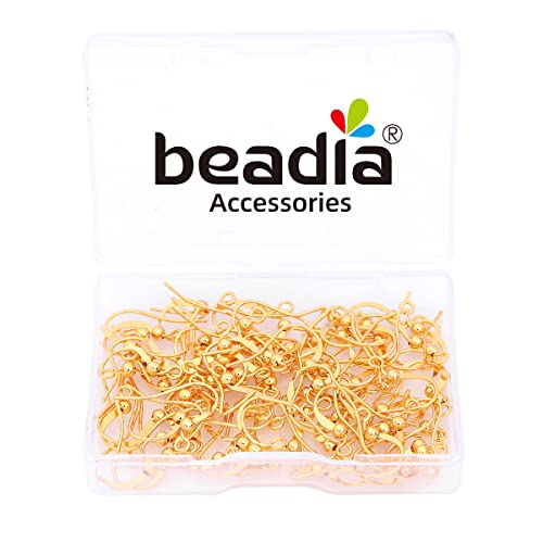 BEADIA 18K Gold Plated Earring Hooks 16x16mm 80pcs with Beads for Jewelry Making Findings - size: Hooks 3# 16x16mm