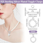 Beebeecraft 1 Box 10Pcs Toggle Clasps for Jewelry Making 925 Sterling Silver Plated Brass Clock Round Toggle Clasps Connectors Metal Bar and Snap Ring for DIT Craft - color: Silver